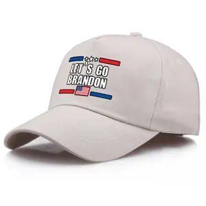 Berretto da baseball beige in cotone con scritta Let's Go Brandon e bandiera americana