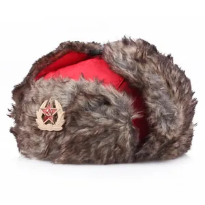 Chapeau Ouchanka Style Soviétique Avec Badge CCCP Doublure en Fausse Fourrure Coupe-Vent Thermique Chapeau d'Hiver à Rabat d'Oreille Pour Extérieur Hommes Femmes Trappeur Russe