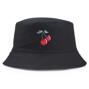 Chapeau Bob en Coton Brodé Cerise Protection Solaire Été Chapeau de Soleil Décontracté Simple pour Homme Femme Unisexe