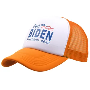 Joe Biden 2020 election trucker hat with orange mesh back and star flag print