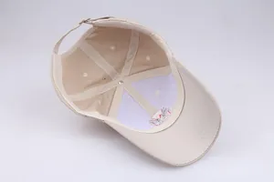 Detailed interior of cotton baseball cap showing reinforced seams and metal adjustment buckle