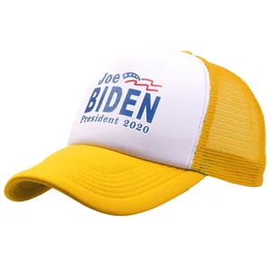 Joe Biden 2020 campaign trucker hat with yellow mesh and white front panel logo