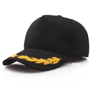 Unisex Cotton Baseball Cap With Gold Laurel Leaf Embroidery Adjustable Outdoor Sunshade Snapback Hat Casual Sport Headwear