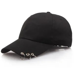 Unisex Streetwear Cotton Baseball Cap With Triple Metal Rings Adjustable Punk Casual Summer Sun Hat For Men Women