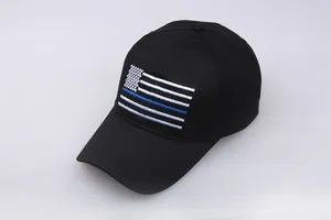 Taktische schwarze Baseballkappe mit gestickter Thin Blue Line Flagge für Outdoor-Sportarten