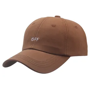 Brown twill cotton baseball cap with white OFF embroidery in a classic 6-panel design