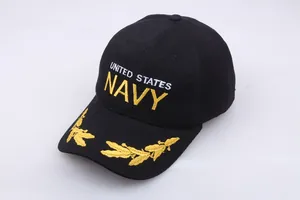 Zwarte baseballpet met United States Navy borduurwerk en gouden lauwerbladeren