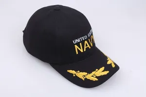 Zwarte United States Navy baseballpet met gouden borduursel en katoenen twillstof