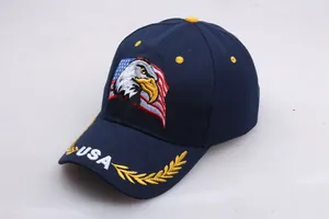 Detailed embroidery of American eagle and USA flag on navy blue cotton baseball cap
