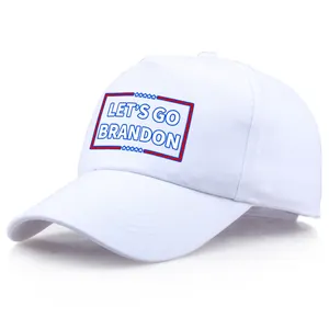 White baseball cap with Let's Go Brandon slogan and stars in 45-degree angle view