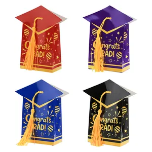 Graduation Candy Box Doctorate Hat Shape Gift Packaging With Tassel Congrats GRAD Pattern Party Favor Box For Graduates