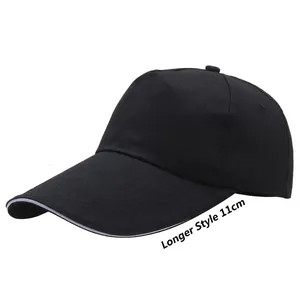 Black extra long 11cm brim baseball cap for outdoor sun protection with adjustable fit