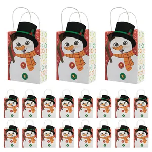 Christmas kraft paper gift bags with snowman prints and sturdy handles for holiday favors