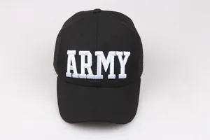 Schwarze Baseballkappe aus Baumwolle mit weißem ARMY-Sticklogo und klassischem Schirm