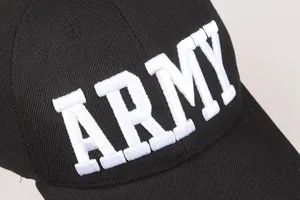 Taktische schwarze Baumwoll-Baseballkappe mit hochwertiger weißer 3D-ARMY-Stickerei