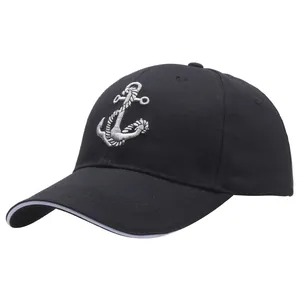 Casual Cotton Baseball Cap With Anchor Embroidery Adjustable Nautical Style Hat For Men Women Outdoor Sun Hat Black