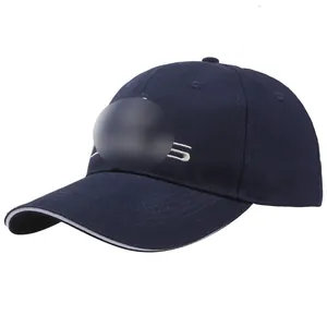 Classic navy cotton baseball cap with white embroidery and breathable mesh holes