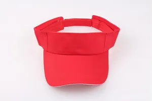 Unisex red cotton sun visor with white stripe detail and adjustable back strap
