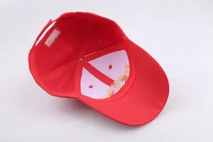 Interior view of the red CCCP cap showing the Soviet emblem print and cotton fabric