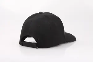 Cappellino da baseball classico in cotone nero con velcro e ricamo laterale