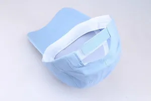 Rear view of light blue cotton baseball cap featuring adjustable hook and loop fastener strap
