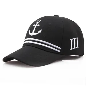 Cappellino da Baseball Unisex in Cotone Nero Con Ricamo Ancora Bianca Regolabile Stile Nautico Cappello da Marinaio Donna Uomo