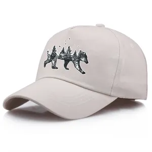 Forest Bear Print Cotton Baseball Cap For Men Women Adjustable Outdoor Casual Sun Hat Sports Hip Hop Snapback Trucker Hat