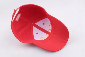 Detail view of the red CCCP baseball cap showing internal lining and back strap