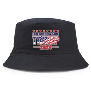 Cotton Bucket Hat With Take America Back Print US Flag Elements Patriotic Sun Protection Fisherman Cap Election Outdoor Accessories