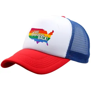 Unisex Take America Back Print Trucker Hat Rainbow US Map Mesh Back Baseball Cap Summer Sun Protection Adjustable Snapback