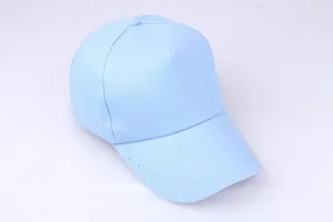Detaillierte Ansicht der hellblauen 5-Panel-Baseballkappe aus Baumwolle mit Belüftung