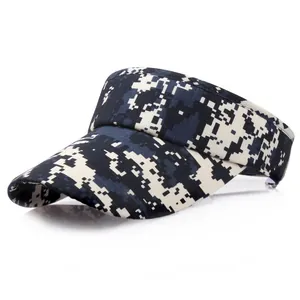 Digital camouflage sun visor hat in blue and grey for outdoor hiking and tennis sports