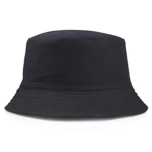 Κλασικό μαύρο βαμβακερό καπέλο bucket με φαρδύ γείσο και ενισχυμένες ραφές σε λευκό