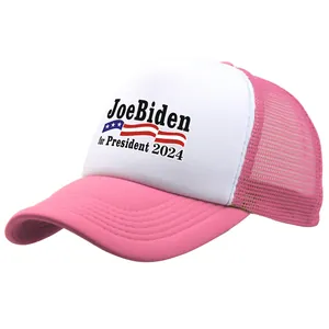 Pink and white Joe Biden for President 2024 campaign trucker hat with mesh back