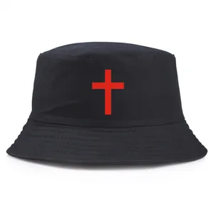 Cappello alla Pescatora alla Moda in Cotone Con Stampa a Croce Per Uomo Donna Protezione Solare Outdoor Streetwear Viaggio Spiaggia