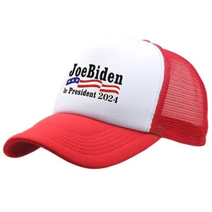 Joe Biden 2024 presidential campaign trucker hat with red mesh back and white front panel
