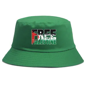 Chapeau de Pêcheur en Coton Pour Femmes Hommes Imprimé Free Palestine Protection Solaire Bob Décontracté Extérieur Été Plage Voyage Chapeau de Soleil