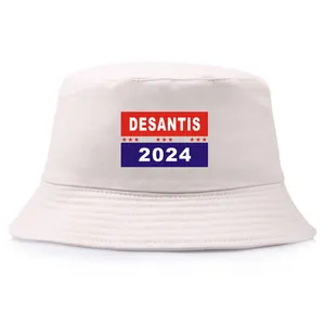 Λευκό DeSantis 2024 vintage βαμβακερό καπέλο bucket με τυπωμένο λογότυπο καμπάνιας για ήλιο
