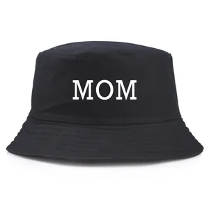 Bob classique en coton noir avec broderie MOM blanche pour femmes et mères