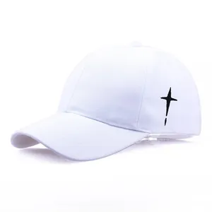 White baseball cap with black cross embroidery, cotton sun hat for men and women