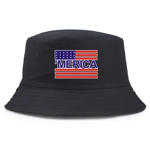 'Merica American Flag Printed Cotton Bucket Hat For Men Women Casual Outdoor Sun Protection Fisherman Hat Summer Beach Cap