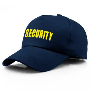 Dark blue Security baseball cap with yellow printed lettering on white background