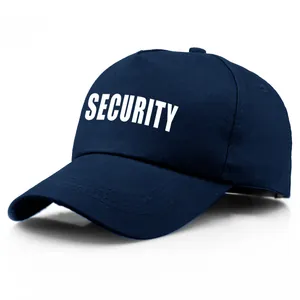 Navy blue cotton SECURITY baseball cap with white bold lettering for professional security