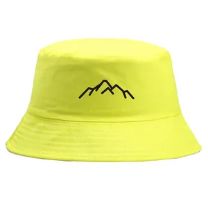 Bob jaune fluo avec imprimé montagne noire pour la randonnée et la pêche en plein air