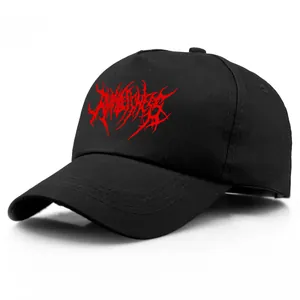 Schwarze Baseballkappe aus Baumwolle mit roter Rock-Grafik und verstellbarem Riemen