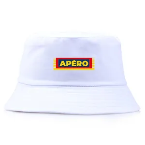Weißer Anglerhut aus Baumwolle mit APÉRO-Print und verstärkter Krempe für Outdoor-Sport