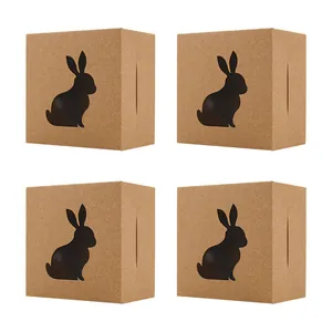 Lot de 4 boîtes cadeaux de Pâques en papier kraft avec silhouette de lapin noir pour bonbons