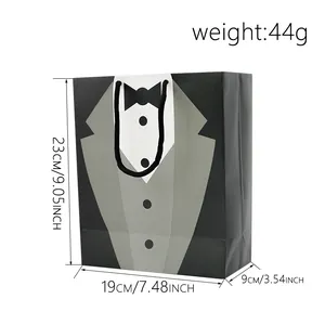 Sacchetto regalo design smoking con farfalla, misura 23x19x9cm e manici in corda nera