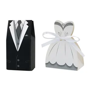 European style wedding candy boxes set featuring groom suit and bride gown designs