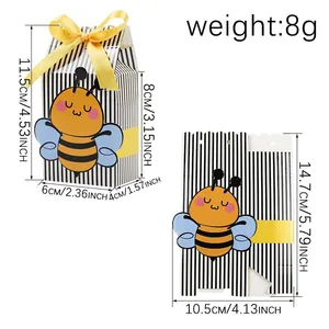 Boîte à bonbons abeille à rayures noires et blanches avec ruban pour fêtes